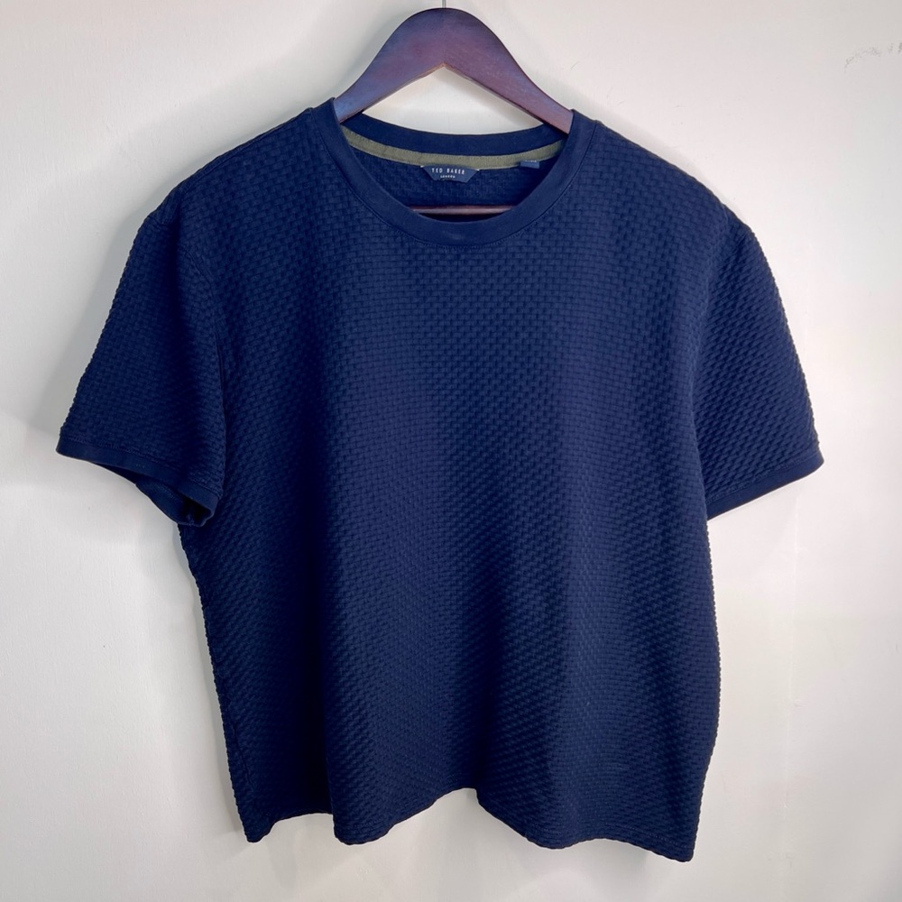 Ted Baker Navy Blue Textured Boxy T Shirt Size XL